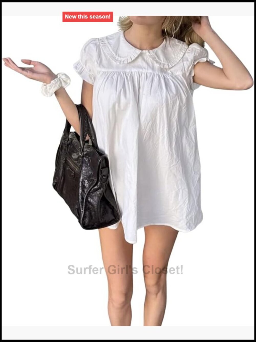 Preppy Babydoll Mini Dress Peter Pan Collar Ruffle Loose Puff Sleeve Flowy